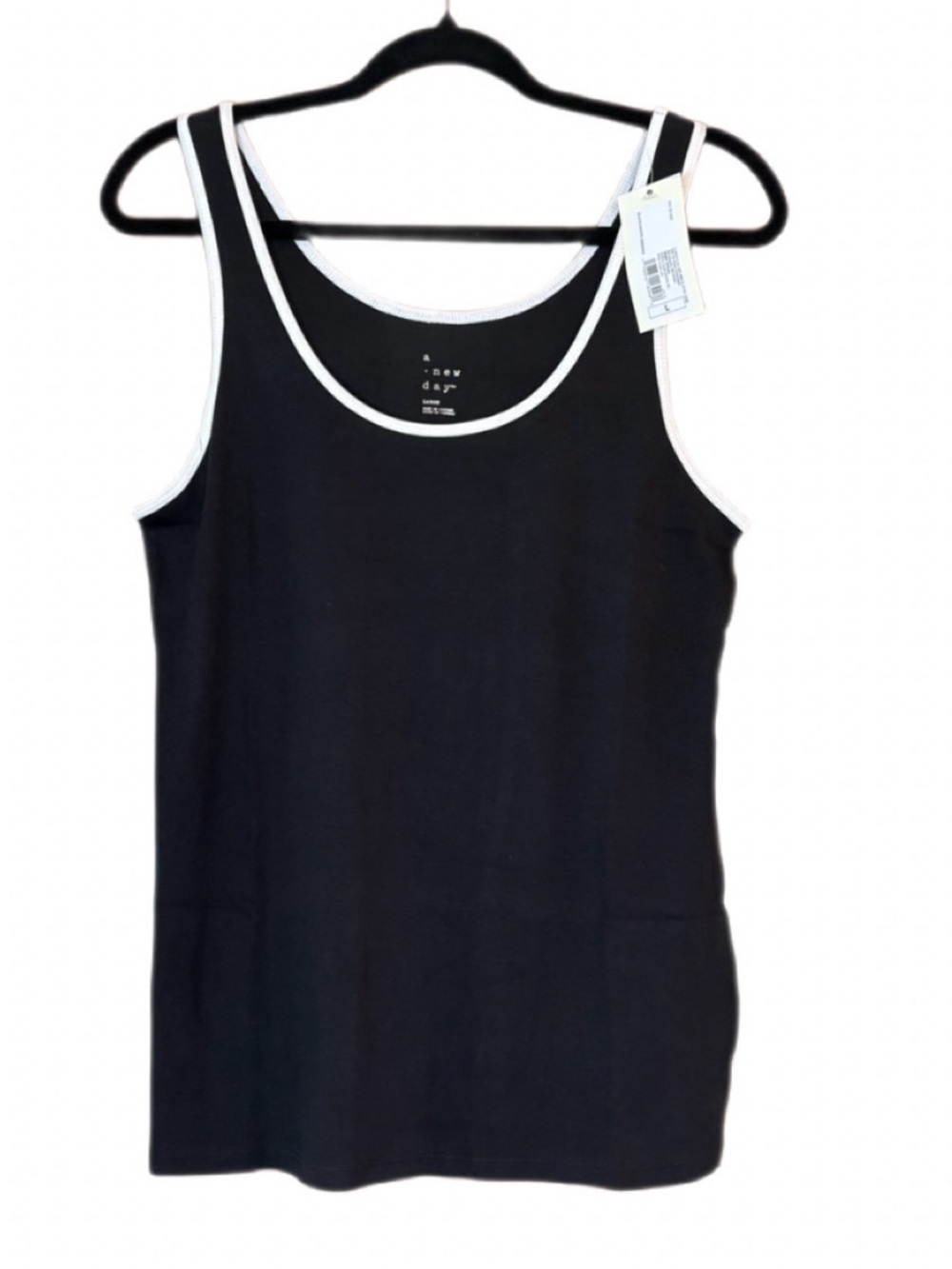 A New Day Black White Trim Stretch Tank Top 2 Pack Size Large NWT - Picture 2 of 9